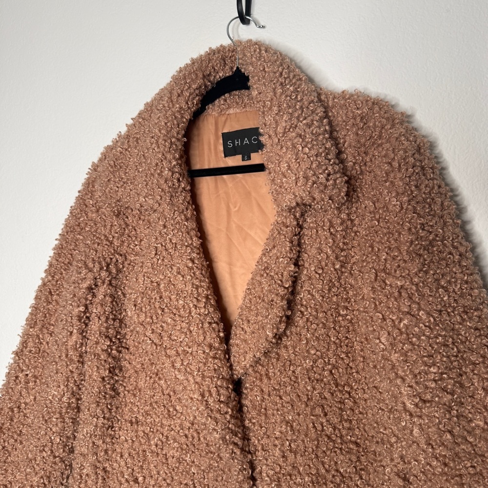 Shaci Coat Teddy Camel Brown Faux Fur Spread Collar Pockets Lined Size S - Picture 2 of 7